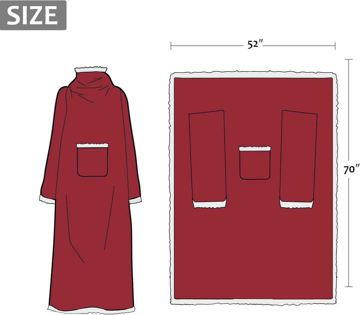 Catalonia Sherpa Wearable Blanket with Sleeves and Pocket for Adults