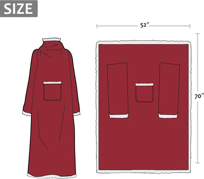 Catalonia Sherpa Wearable Blanket with Sleeves and Pocket for Adults
