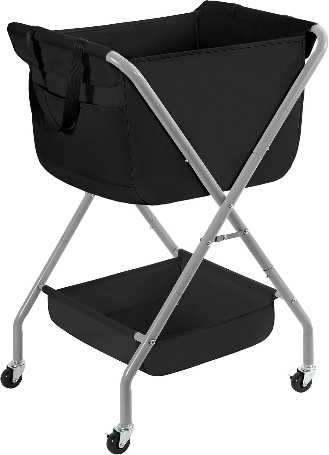 STORAGE MANIAC Collapsible Laundry Cart with Wheels 35.6"H Removable Canvas Bag Rolling Laundry Hamper Clothes Basket with Wheels, Sturdy Steel Frame Folding for Small Narrow Space Easy Storage, Beige