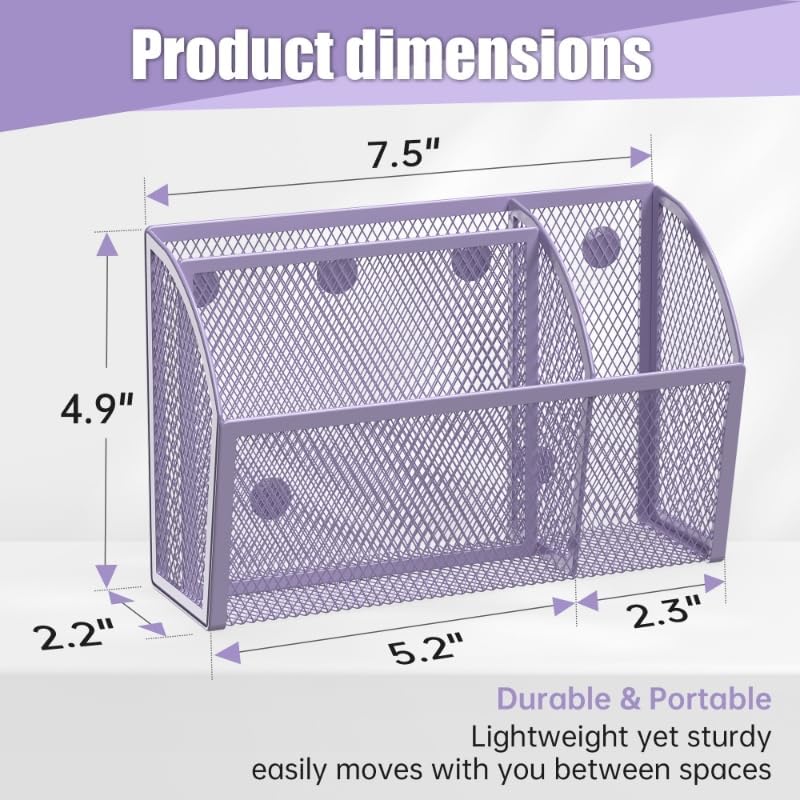 YINGHUA 3 Compartment Magnetic Metal Mesh Pen Holder, Black Desk Caddy | Perfect magnetic organizer for locker, whiteboard, refrigerator, or office. Easily holds pens and accessories