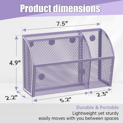 YINGHUA 3 Compartment Magnetic Metal Mesh Pen Holder, Black Desk Caddy | Perfect magnetic organizer for locker, whiteboard, refrigerator, or office. Easily holds pens and accessories