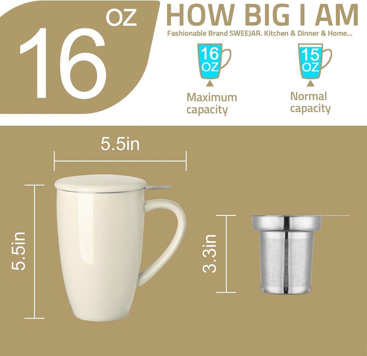 Sweejar Porcelain Tea Infuser Mug with Lid, 16 oz Teacup with Strainers for Loose Leaf Tea, Microwave and Dishwasher Safe Coffee Mug(Purple)