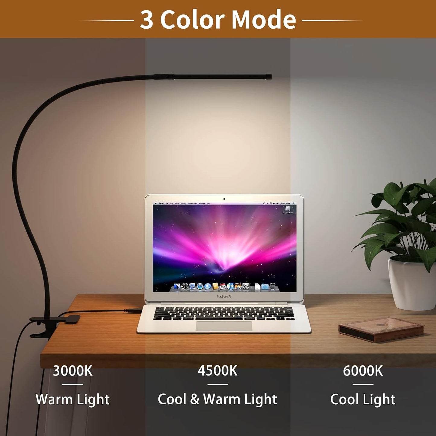 iZELL Book Light, LED Reading Light Clip On [3 Color Modes & 10 Brightness Levels] Flexible Gooseneck Book Lamp for Kids Reading in Bed at Night, Clip to Bedside Table, Headboard or Dorm