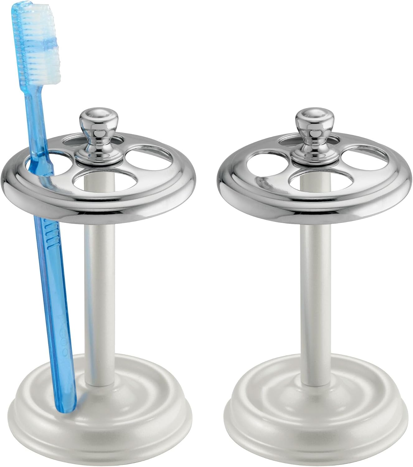 iDesign Steel Divided Toothbrush Holder Stand, 3.25" x 3.25" x 5.75" | Four Divided Compartments, Brushed Nickel & Polished Chrome