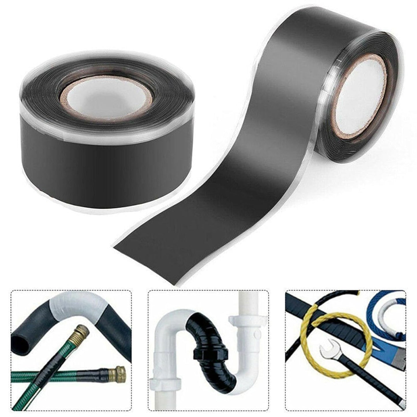 Black Self-Fusing Silicone Repair Tape, Waterproof Pipe Sealing Tape, Insulating Silicone Grip Tape, Rubber Hose Repair Tape, Stretch-Resistant Leak Stop Tape for Cars, Pipes, Hoses (1 Inch X 5 Ft)