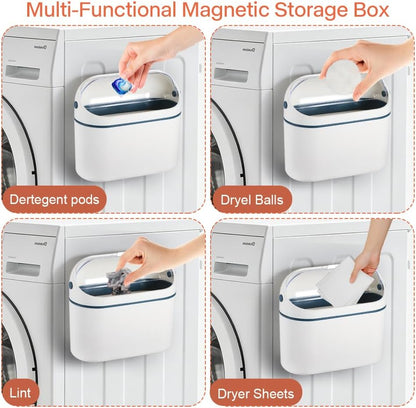 Picowe Magnetic Lint Bin for Laundry Room, Dryer Lint Trash Can with Brush, Semi-View Flip-Top Lid, Magnetic Wall Mount Trash Bin for Dryer/Washing Machine, Space-Saving Laundry Room Organizer (Blue)