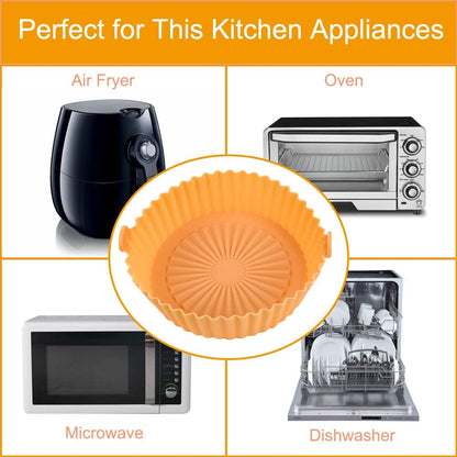 2QT Air Fryer Silicone Liners,Small Air Fryer Liners 2 Pack, Reusable Air Fryer Silicone Liner for 2QT Air Fryer, Flammable Parchment Liner Replacement.(Blue Orange)