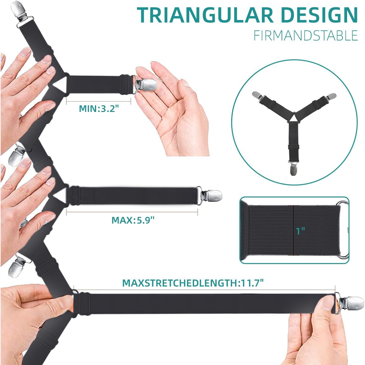 Bed Sheet Retainer Straps,Elasticated Adjustable Mattress Fitted Sheet Clips,Sheet Holder and Mattress Firm and Tight,for Anti-Slip and Anti-Wrinkle Sheets,Suitable of Mattresses,White