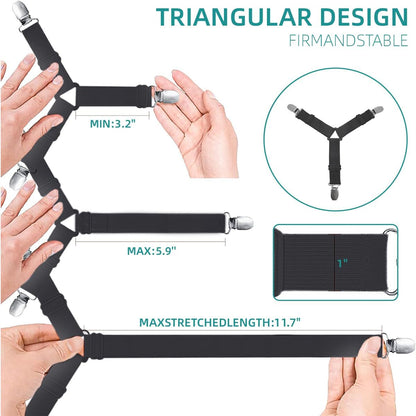 Bed Sheet Retainer Straps,Elasticated Adjustable Mattress Fitted Sheet Clips,Sheet Holder and Mattress Firm and Tight,for Anti-Slip and Anti-Wrinkle Sheets,Suitable of Mattresses,White