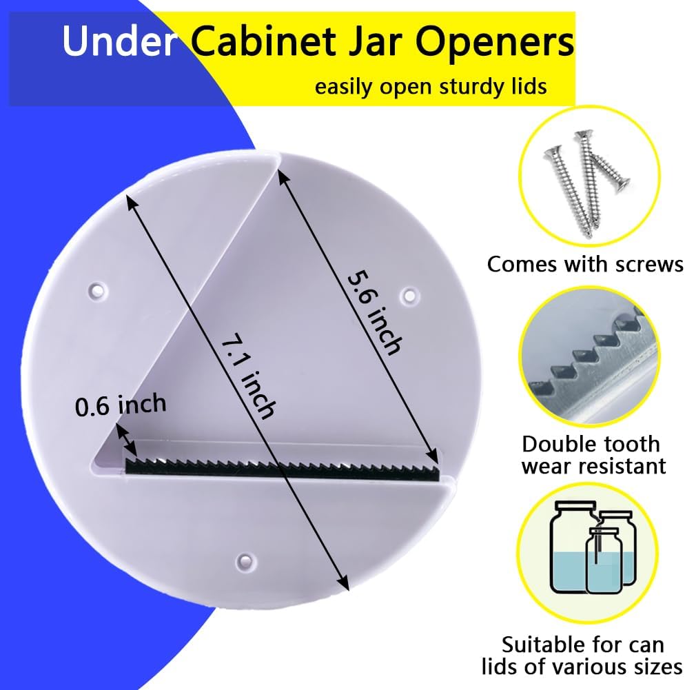 Under Cabinet Jar Openers for Seniors With Arthritis or Weak Hands, One Handed Bottle Openers, Easy to Use Kitchen Can Opener-White