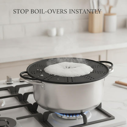 Silicone Pot Lid Spill Stopper with Handles, Heat Resistant Cover for Boiling Pots, 13.4 x 10.9 Inches, Black