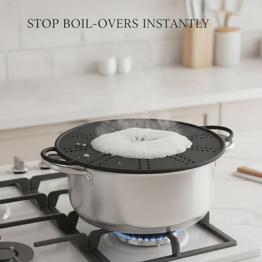 Silicone Pot Lid Spill Stopper with Handles, Heat Resistant Cover for Boiling Pots, 13.4 x 10.9 Inches, Black