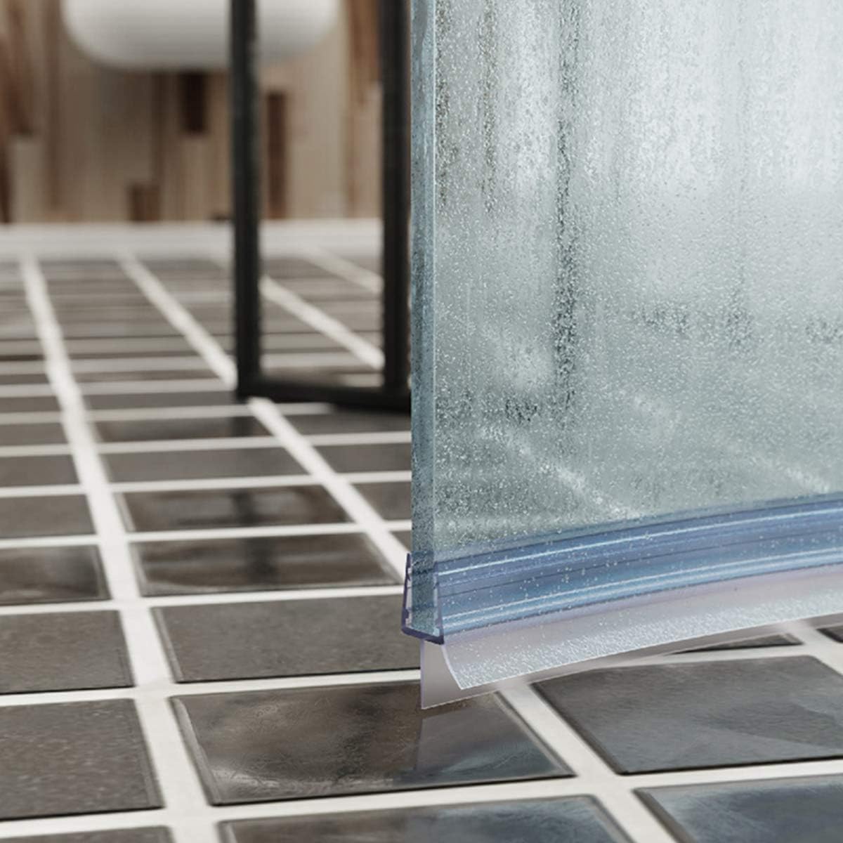 Frameless Shower Door Bottom Seal with Drip Rail 1/4" Thick Glass 27.5" Long Sweep - Glass Door Seal Strip Stop Shower Leaks