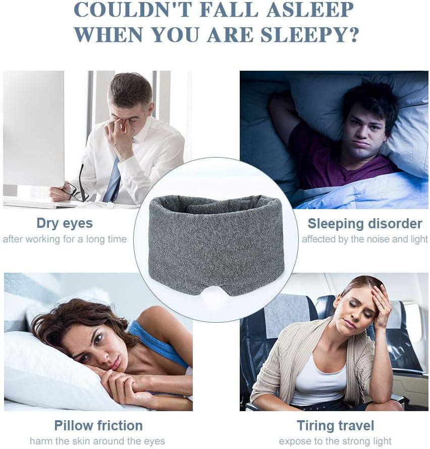 FRESHME Cotton Sleep Eye Mask for Men - Upgrade Design Blackout Side Sleeper Eyes Cover for Night Sleeping, Large Size Wide Soft Travel Airplane Blindfold with Adjustable Velcro Strap for Work Nap