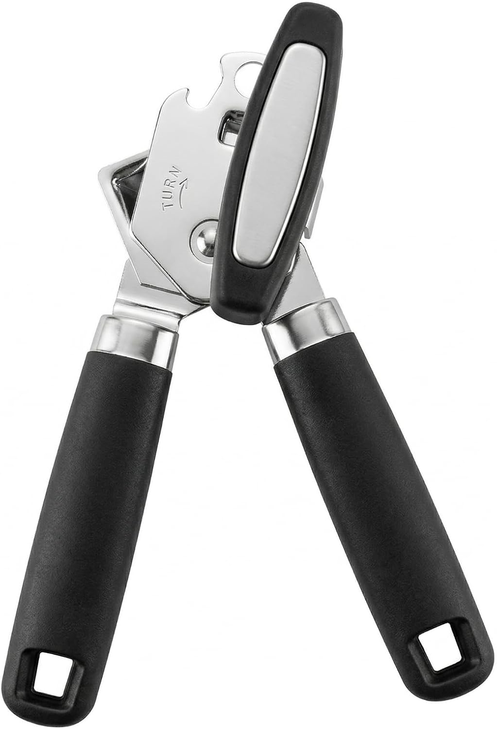 Heavy Duty Manual Can Opener, Stainless Steel, Black | 2-In-1 Can & Bottle Opener, Smooth Edge Sharp Cutting, Soft Oversized Handle, Easy Clean, Multifunctional Kitchen Tool