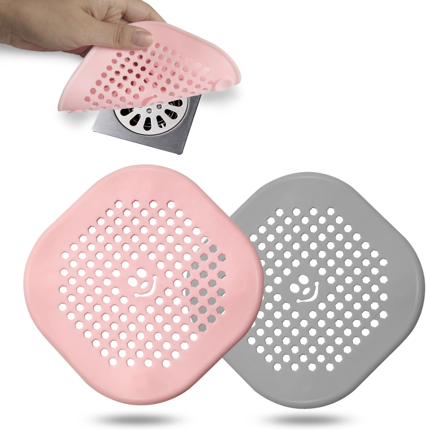 2 Pack Drain Hair Catcher Silicone Bathroom Accessories Shower Drain Protector Sink Drain Strainer Hair Stopper for Shower Kitchen Bathroom Tub Grey