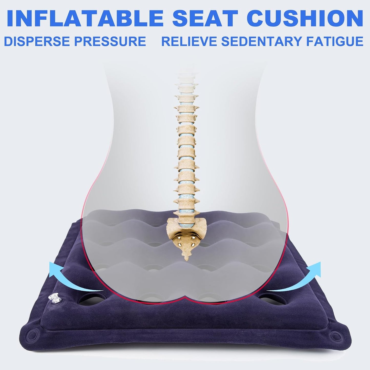2-Pack Inflatable Waffle Cushion for Pressure Relief, Wheelchair Cushion for Pressure Redistribution, Portable Air Seat Cushions for Office Chair Car Seat, Breathable Seat Pad, Includes 1 Air Pumps