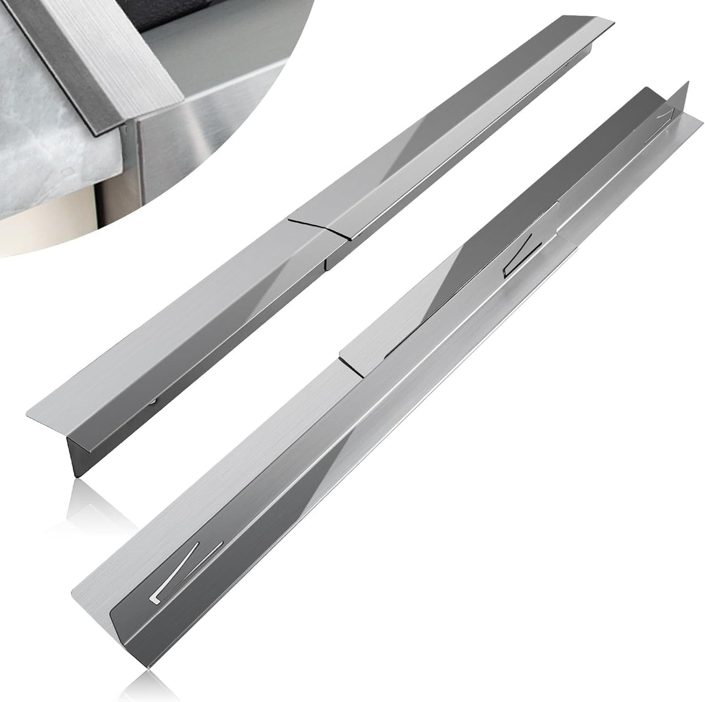 2PCS Kitchen Stove Counter Gap Covers Stainless Steel (13.8"-27.5" Black) | Cooktop Trim Kit, Stove Gap Guards, Oven Gap Filler, Easy to Clean, Heat Resistant & Effectively Protect Stove Gap Filler