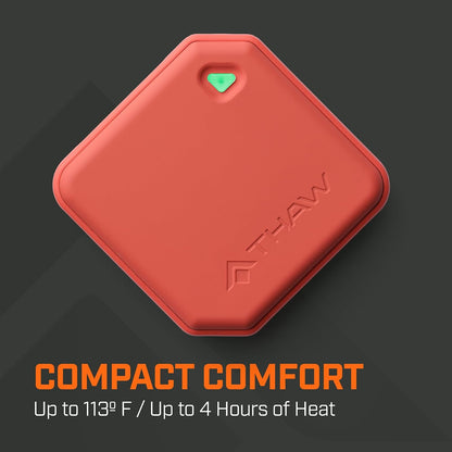 THAW Rechargeable Mini Hand Warmer | Double-Sided Heating, Up to 4 Hours, Rechargeable USB-C, Durable Impact-Resistant Construction, Integrated LED Light