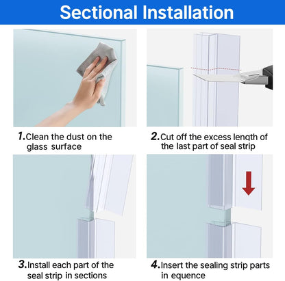 3 PCS Frameless Shower Door Bottom Seal 1/4 Inch Glass (15.75 in x 3),3 Section Segmented Installation Kit,Glass Shower Door Seal Strip Bottom,Weather Stripping Sweep Leak Water Guard