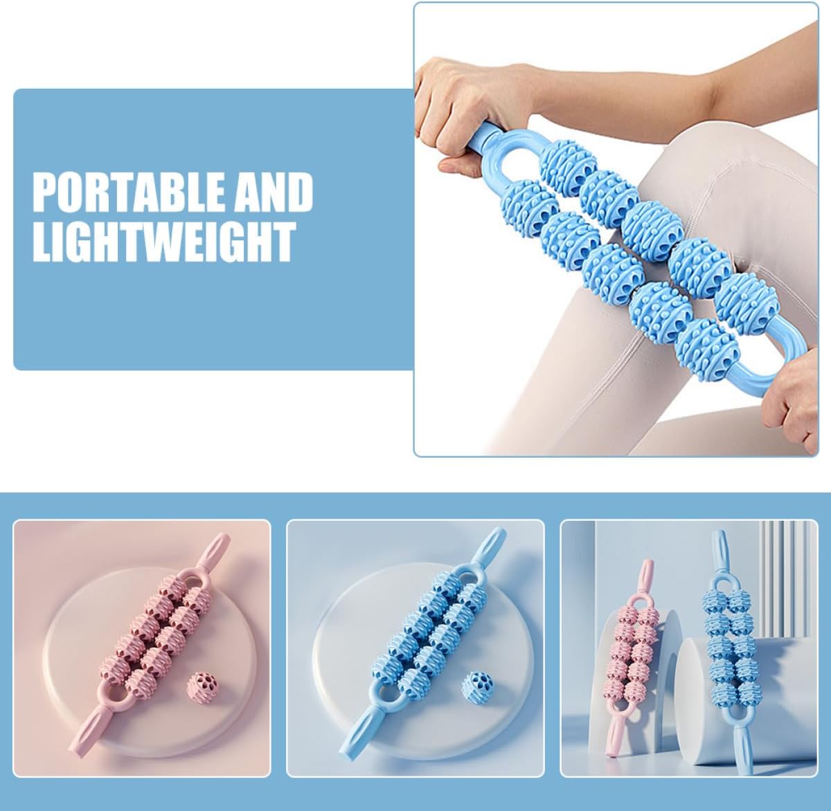 BETOOKY 2pcs Muscle Roller Stick and Fascia Massage Tool Manual Trigger Point Cane Massager for Leg and Body Muscle Relief Plastic Handheld Rolling Stick for Deep Tissue Therapy