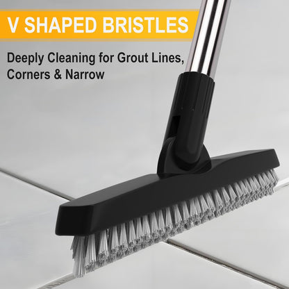 2 Pack Grout Brush with Long Handle, 56.5'' Swivel Grout Cleaning Brush,V-Shape Grout Scrub Brush, Extendable Handle Grout Cleaner Brush for Tile Floors，Bathroom,Baseboard,Shower,Corner