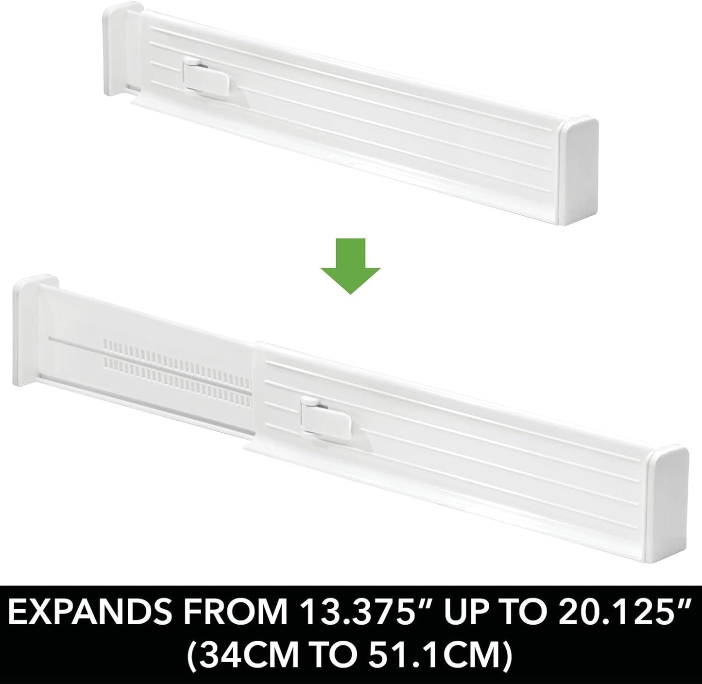 mDesign Expandable Dresser Drawer Divider with Foam Ends, Drawer Divider Locks in Place, Separators for Clothing and Accessories in Closet or Dresser Drawer, Ligne Collection, 4 Pack, White