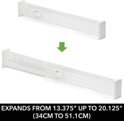 mDesign Expandable Dresser Drawer Divider with Foam Ends, Drawer Divider Locks in Place, Separators for Clothing and Accessories in Closet or Dresser Drawer, Ligne Collection, 4 Pack, White
