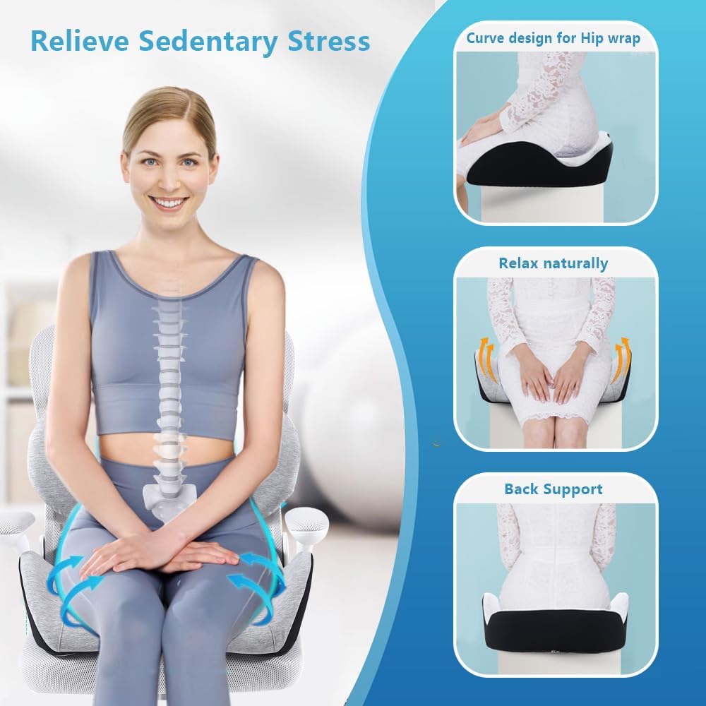 Lexeme X Large Memory Foam Seat Cushion Lumbar Support Pillow for Sciatica & Tailbone Pressure Relief Coccyx Pad for Office Chair, Car,Wheelchair,Home,Office