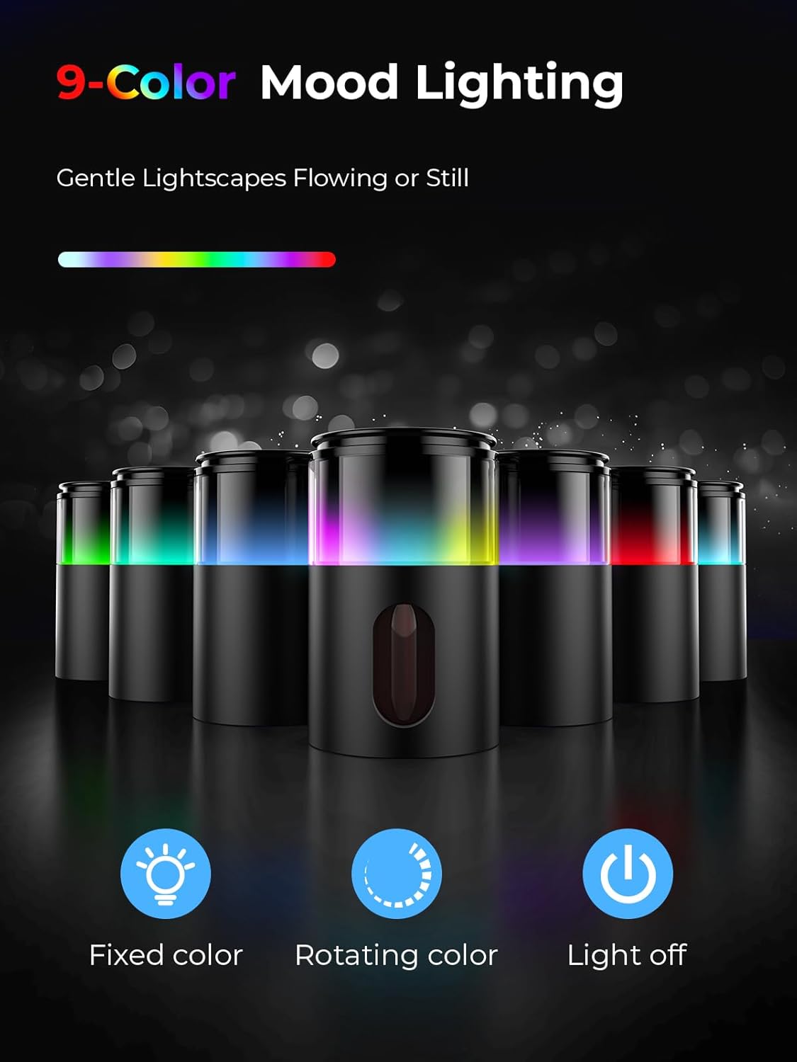 Waterless Essential Oil Diffuser: 𝟗-𝐂𝐨𝐥𝐨𝐫 𝐋𝐄𝐃 for Home