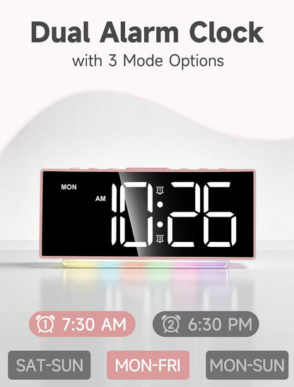 Cadmos Digital Alarm Clock - Extra Loud for Heavy Sleepers Adults Teens Kids, Rainbow Bedside Clock for Bedrooms, Large Display, 7 Color Night Light, Weekday & Weekend, 12/24h (Black+Dynamic)