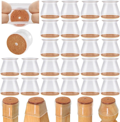VIUME 24 Pcs Chair Leg Floor Protectors for Hardwood Floors Round | Silicone Covers Felt Pads Furniture Leg Caps Anti-Scratch Reduce Noise Fit (1-5/16" to 2")