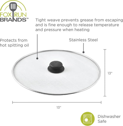 Fox Run Splater Shield, Stainless Steel Mesh Splatter Screen For Frying Pans, 13 Inches