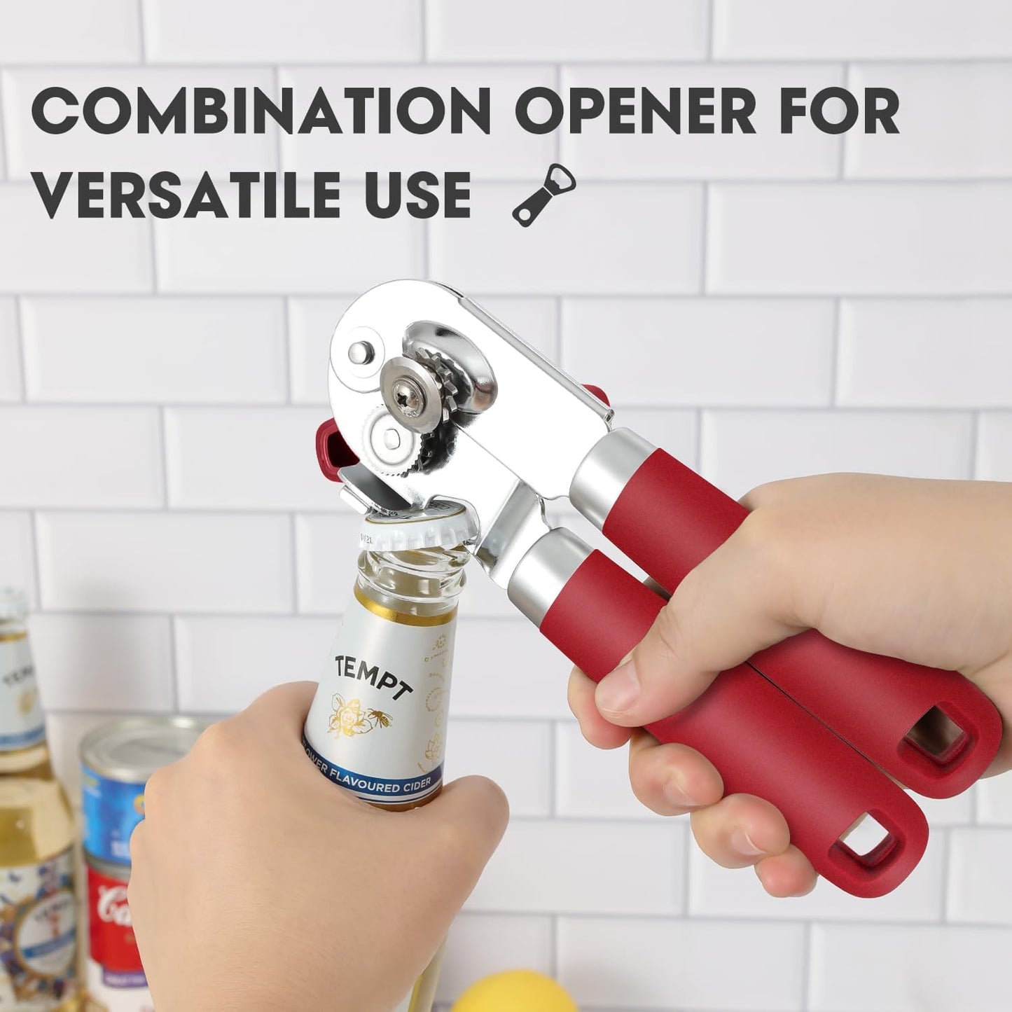 UHIYEE Hand Held Can Opener Manual with Magnet for Home Kitchen, Black | Easy Work, Premium 420J2 Steel, Magnetic Lid Lifter, Easy-Turn Oversized Knob, Arthritis Friendly, Smooth Edge
