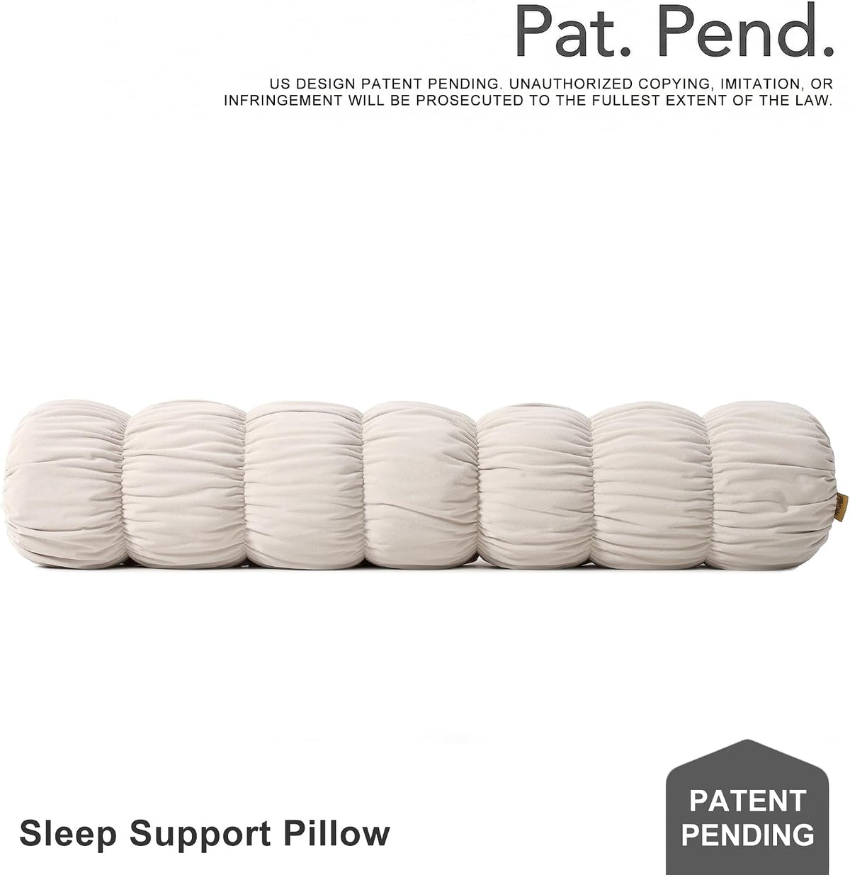 Pat. Pend. Long Bolster Pillow for Bed, 39 Inch, Misty White