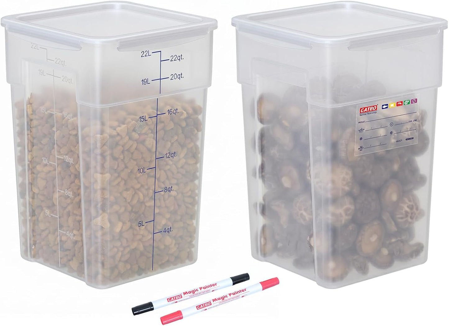 2 Pack 18 QT BPA-Free Translucent Polypropylene Airtight Food Storage Containers, Labeling Area, Stackable Bulk Storage for Flour, Rice, Sugar & Pet Food
