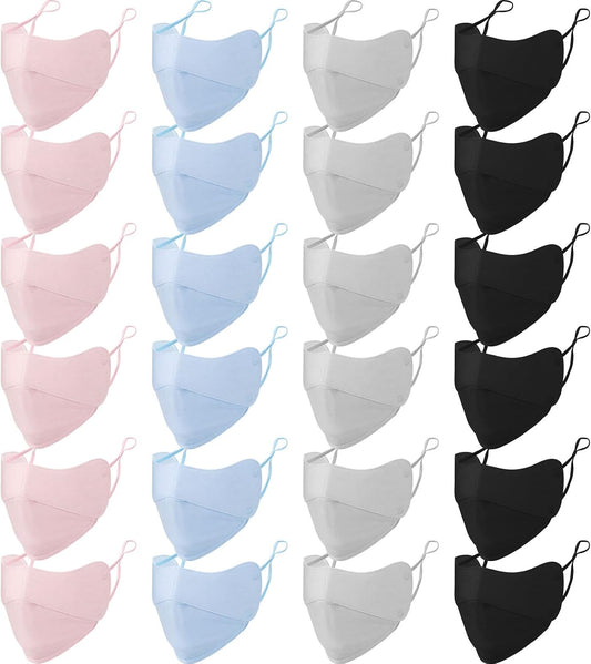 24 Pack UV Face Mask Sun Protection Face Cover Ice Silk Cooling Sunscreen Mask Individually Packaged Washable Reusable for Women Men Fishing Hiking Cycling, 4 Colors (black/gray/pink/blue)