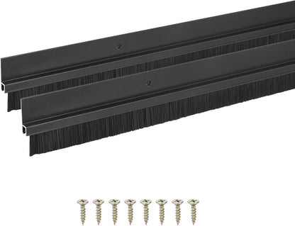 M METERXITY 2Pack Door Sweep - 39" Door Bottom Brush Heavy Duty Seal Draft Stopper Aluminum Base with 20mm Brush, Adhesive/Screw Installation for Interior/Exterior/Garage/Sliding Doors, Black