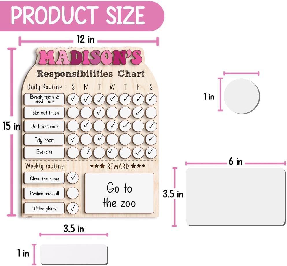 TinyKidz Wooden Daily Routine Chart 11x15, Schedule Board for Kids, Wooden Chore Chart for Kids, Responsibilities Chart for Toddlers, Morning Bedtime Routine for Toddlers