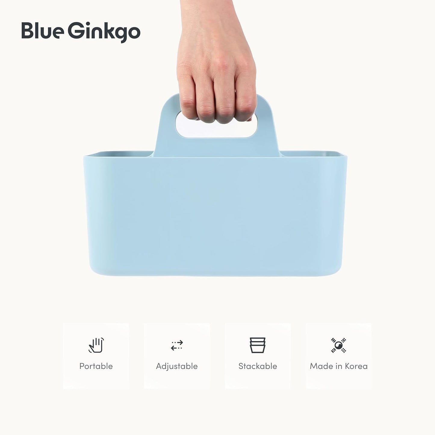 BLUE GINKGO Stackable Organizer Caddy, Rectangle, White, Made in Korea | Portable. Adjustable. Home, Office & School Storage.