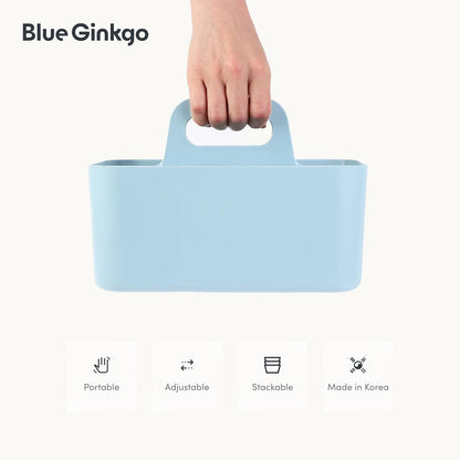 BLUE GINKGO Stackable Organizer Caddy, Rectangle, White, Made in Korea | Portable. Adjustable. Home, Office & School Storage.