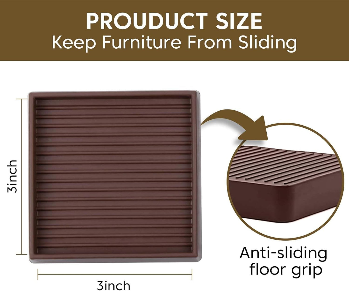 Furniture Pads 3x3 Non Slip Rubber Furniture Caster Cup for Hardwood Floors