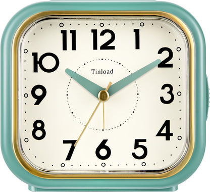 Tinload 4.3" Vintage Retro Analog Alarm Clock, Super Silent Non Ticking Clock with Manual Light, Snooze, Battery Operated, Simply Design, for Living Room, Bedroom, Bedside, Desk(Blue-V2)