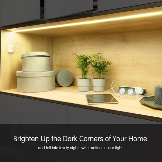 Under Cabinet Lights Rechargeable, 2M Motion Sensor LED Light Strip,3000K Warm White Night Light for Closet, Stairway, Stairs, Counter, Kitchen,Bedroom, Gun Safe Lighting