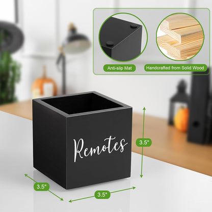 DRASTAR Remote Control Holder, Wood TV Remote Holder, Remote Storage Caddy, Remote Control Organizer (Black, 2 Slots)
