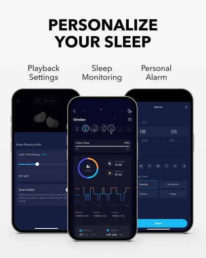 Soundcore Sleep Earbuds Set by Anker with Comfortable Ear Tips and Wings | 30 dB High-Frequency Noise Reduction, Side Sleeper Comfort, 80H Playtimae, Stream Content via Bluetooth 5.3, Sleep Tracking
