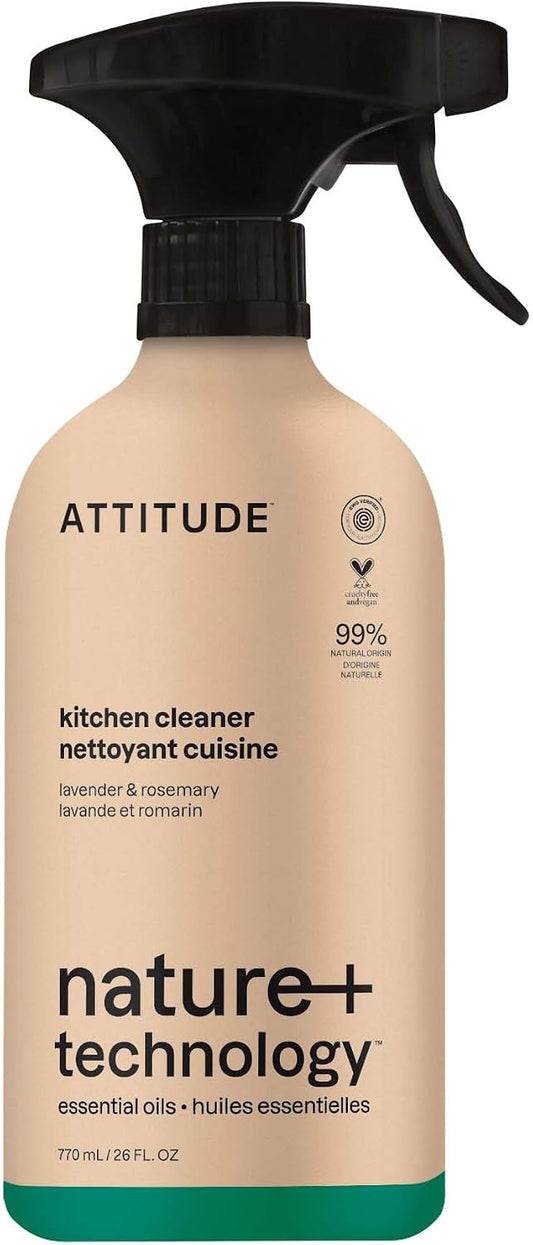 ATTITUDE Kitchen Cleaner Spray, EWG Verified, Degreaser Spray to Cut Grease & Grime, Plant-Based & Vegan, Lavender & Rosemary, 26 Fl Oz