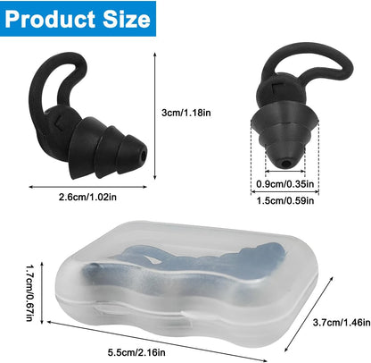DLAND Ultra-Soft Silicone Sleep Earplugs (2 Pairs) - Reusable Noise Reducing Earbuds for Focus, Travel & Nighttime Comfort with Storage Case (Black + Gray)