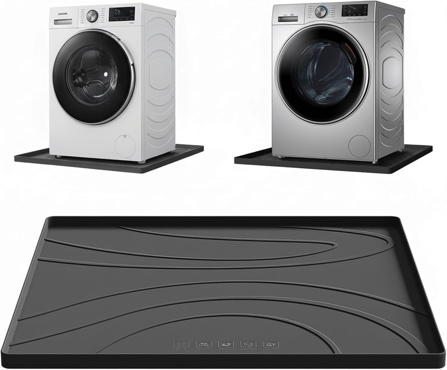 Washing Machine Drain Pan Silicone mat – 30x33 Inch Non-Slip Waterproof Washer Drip Tray, Anti-Vibration Soft Mat for Under Dryer or Washer, Floor Leak Protector for Laundry Room