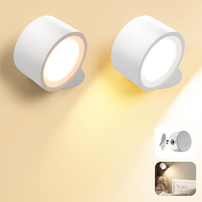 LED Wall Mounted Lamps, 3CCT Battery Operated Wall Lights, Wood-2 Pack | Rechargeable & Dimmable Wall Lights, Cordless Wall Sconces for Picture Bedside Bedroom Reading
